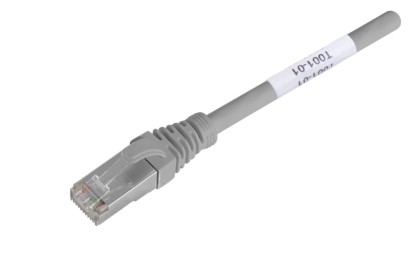 Cordon RJ45 S/FTP Cat6A LSZH gris avec étiquettes