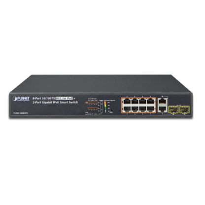 FGSD-1008HPS - Switch WebSmart Fast Ethernet 8 ports PoE+, 2 ports Combo RJ45/SFP, format desktop