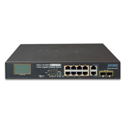 FGSD-1022VHP - Switch Plug & Play Fast Ethernet 8 ports PoE+, 2 ports Combo, format desktop