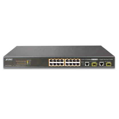 FGSW-1816HPS - Switch WebSmart Fast Ethernet 16 ports PoE+, 2 ports Combo, rackable 19"