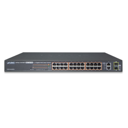 FGSW-2624HPS - Switch WebSmart Fast Ethernet 24 ports PoE+, 2 ports Combo R45/SFP, rackable 19"