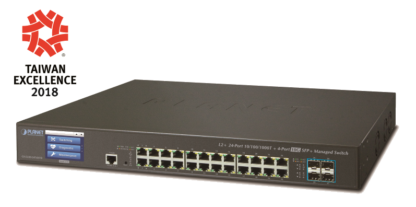 GS-5220-24T4XV - Switch manageable L3, 24 ports Gigabit Ethernet, 4 emplacements SFP+ 10G, écran LCD