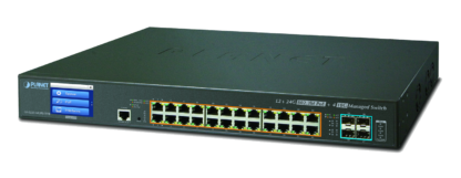 GS-5220-24UPL4XV - Switches Manageables L2+, 24 ports Gigabit Ethernet PoE+, 2 emplacements SFP+ 10G, ecran LCD, ONVIF