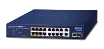 GSD-2022P - Switch Plug & Play Gigabit Ethernet 16 ports PoE+, 2 ports 10/100/1000Base-TX, 2 emplacements SFP