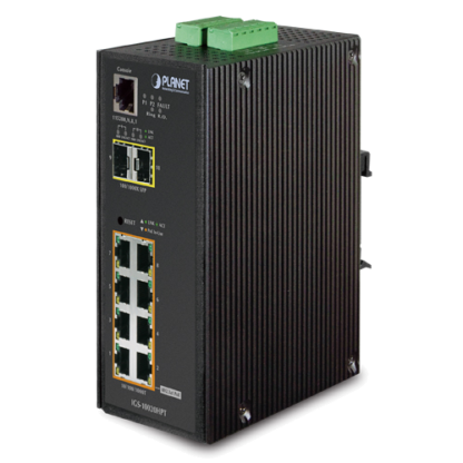 IGS-10020HPT - Switch Industriel IP30 manageable niveau 2+, 8 ports PoE+ Gigabit Ethernet, 2 emplacements SFP, 12/24/48 VDC