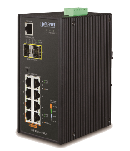 IGS-4215-4P4T2S - Switch Industriel IP30 manageable niveau 2, 8 ports Gigabit Ethernet dont 4 ports PoE+, 2 emplacements SFP