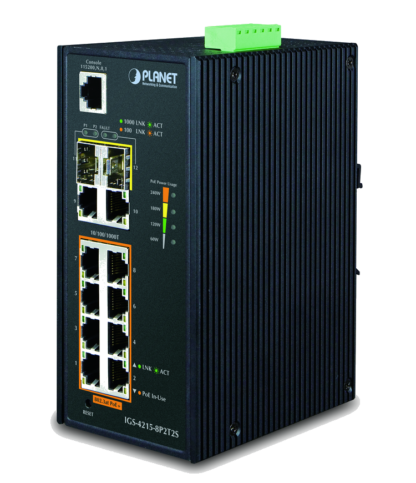 IGS-4215-8P2T2S - Switch industriel IP30 manageable L2, 8 ports Gigabit Ethernet PoE+, 2 ports 10/100/1000Base-TX, 2 ports SFP