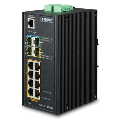 IGS-5225-8P2S2X - Switch Industriel IP30 manageable niveau 3, 8 ports PoE+ Gigabit Ethernet, 2 ports SFP, 2 ports SFP+ 10G