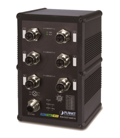 IGS-5227-6MT-X - Switch industriel IP67 manageable niveau 2, 6 ports M12 code-X Gigabit Ethernet