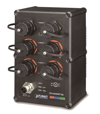 IGS-604HPT-RJ - Switch Industriel IP67 manageable niveau 2+, 4 ports Gigabit Ethernet PoE+, 2 ports uplinks 10/100/1000Base-TX