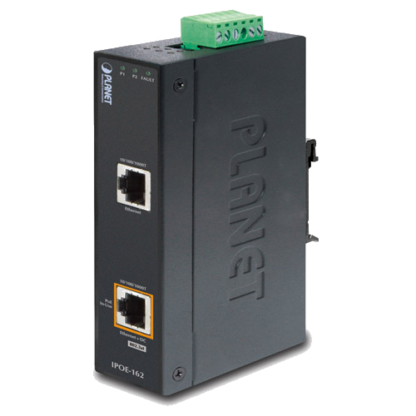 IPOE-162 - Injecteur Industriel IP30 PoE+ 802.3af/at, 10/100/1000Base-TX, montage sur Rail-DIN