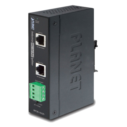 IPOE-162S - Splitter industriel IP30 PoE+ 802.3af/at 30 W 10/100/1000Base-TX, tension en sortie 12 V/24 V, montage sur Rail-DIN