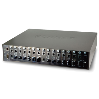 MC-1610MR & MR48 - Châssis manageables 16 slots pour convertisseurs de média, 100 - 230V AC ou 48V DC, rackable 19"