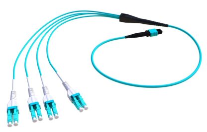 Fan-out MPOM/LC multimode OM3, 8FO QSFP+ vers 4x10G, élite, aqua.