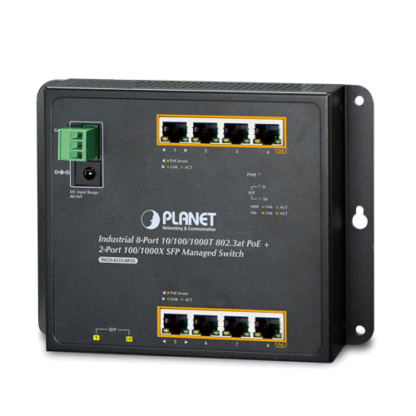 WGS-4215-8P2S - Switch industriel IP30 manageable L2, 8 ports PoE+ Gigabit Ethernet, 2 emplacements SFP, montage sur mur