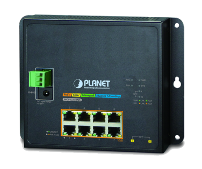 WGS-5225-8P2S - Switch industriel IP30 manageable L2+, 8 ports Gigabit Ethernet PoE+, 2 emplacements SFP, montage sur mur