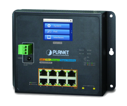 WGS-5225-8P2SV - Switch industriel IP30 manageable L2+, 8 ports Gigabit Ethernet PoE+, 2 emplacements SFP, écran LCD tactile